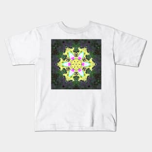 Psychedelic Kaleidoscope Flower Yellow and Pink Kids T-Shirt